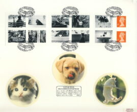 Benham Definitive CATSTREE 2001 Cats & Dogs 1st class Stamps Book on large card refLSC