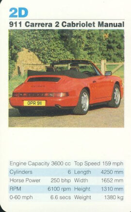2D 911 Carrera 2 Cabriolet Manual Porsche Cars Single Top Trumps Card