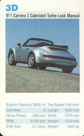 3D 911 Carrera 2 Cabriolet Turbo-Look Manual Porsche Cars Single Top Trumps Card
