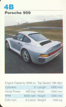 4B Porsche 959 Porsche Cars Single Top Trumps Card
