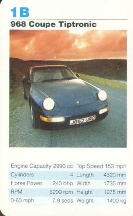 1B 968 Coupe Tiptronic Porsche Cars Single Top Trumps Card