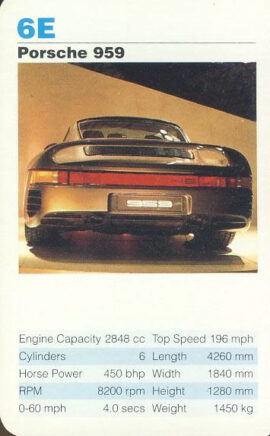6E Porsche 959 Porsche Cars Single Top Trumps Card