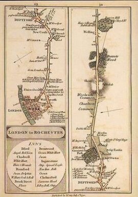 John Carys 1790 Maps London Rochester POSTCARD Baskervilles Black Dog handstamp