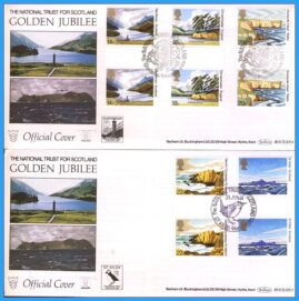 1981 2 x OFFICIAL National Trust Scotland covers Gutter Pair Stamps FDC rc123