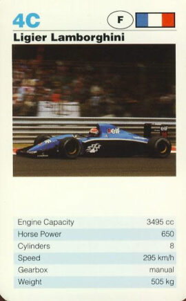 4C Ligier Lamborghini French Grand Prix Car - Single Top Trumps Card