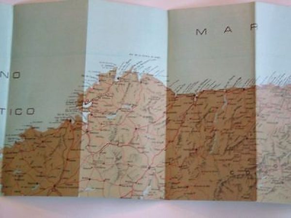 1960s vintage fold out map  and  colour brochure CORNISA CANTABRICA SPAIN in English