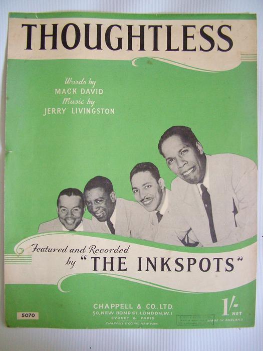 The Inkspots vintage sheet music Thoughtless by Mack David Jerry Livingston - Image 2