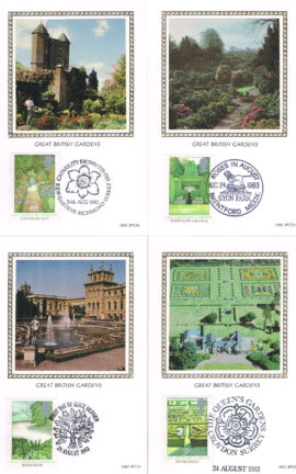 1983 British Gardens Ltd Ed BPC5 Benham silk postcard set refE208