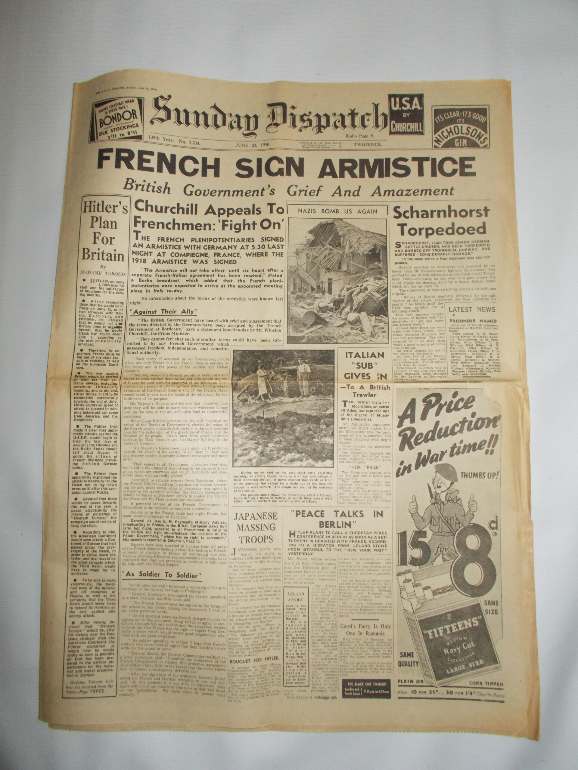 Sunday Dispatch June 23rd 1940 reproduction newspaper history teaching research projects materials RefS4