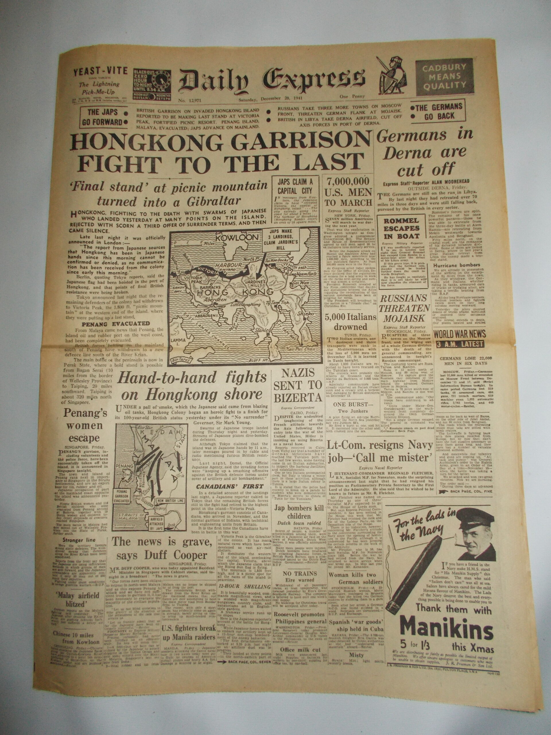Daily Express December 20th 1941 4 page reproduction newspaper history teaching research projects materials RefS4