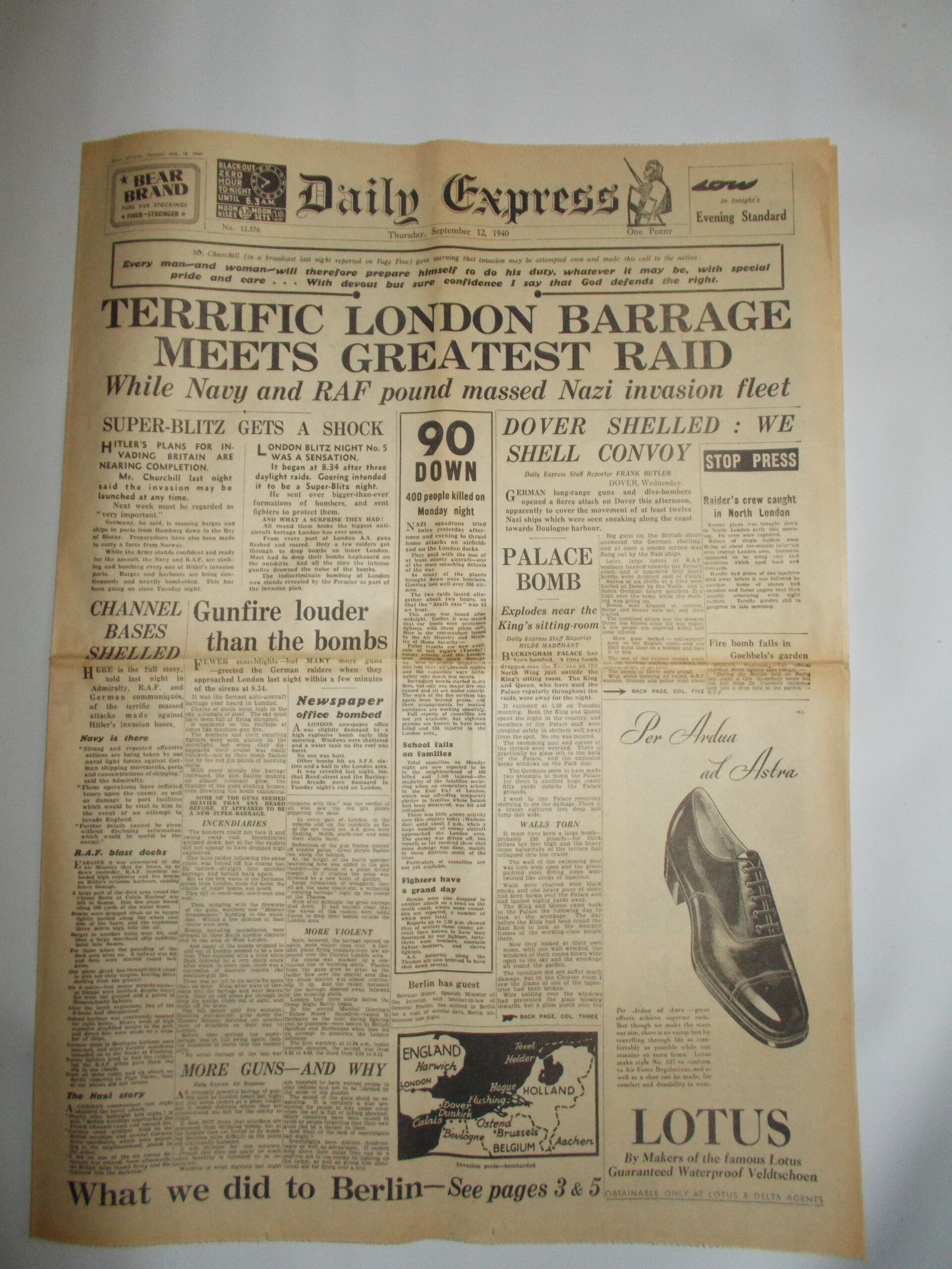 Daily Express September 12th 1940 6 page reproduction newspaper history teaching research projects materials RefS4