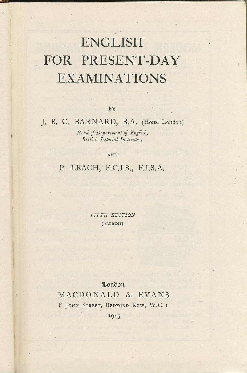 1945 English for Present-Day Examinations Hardback Book ref202507