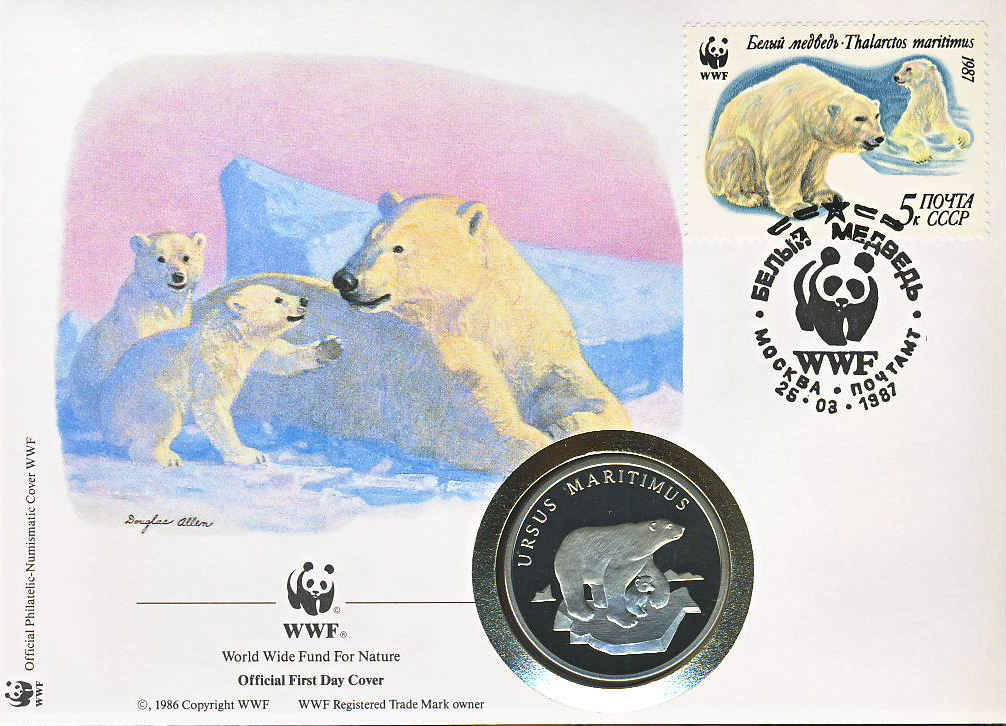 1987-06-25 WWF RUSSIA POLAR BEAR Coin Official First Day Cover PNC refH437