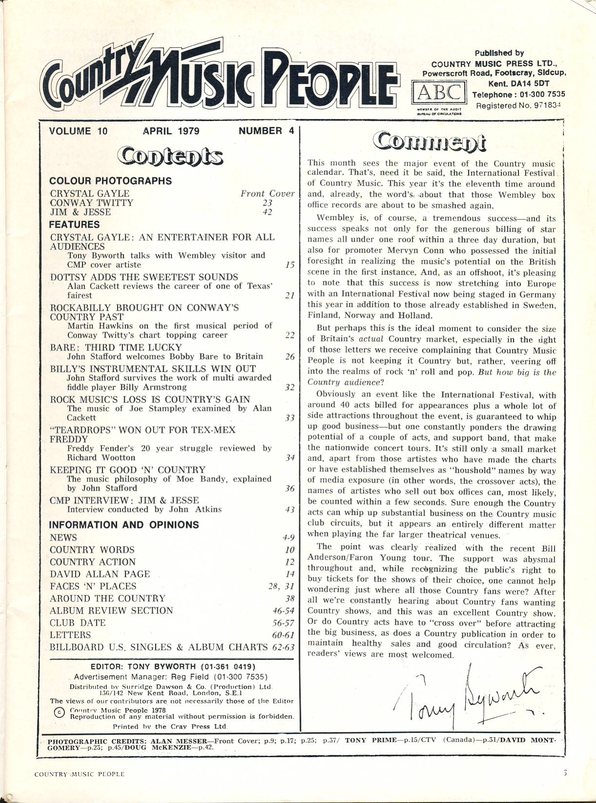 1979 April Country Music People magazine CRYSTAL GAYLE, CONWAY TWITTY ref102278