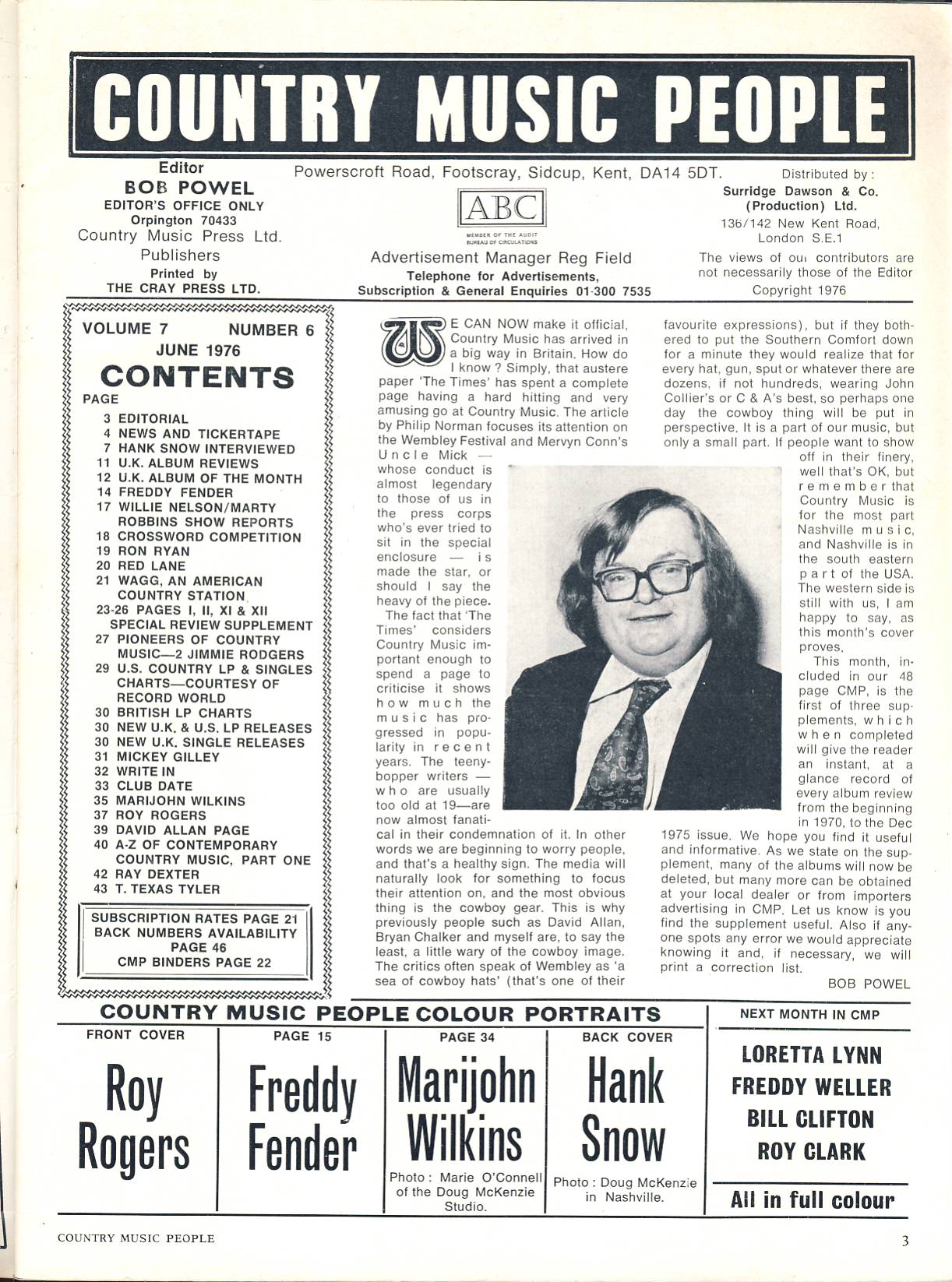 1976 June Country Music People magazine ROY ROGERS, HANK SNOW ref102293