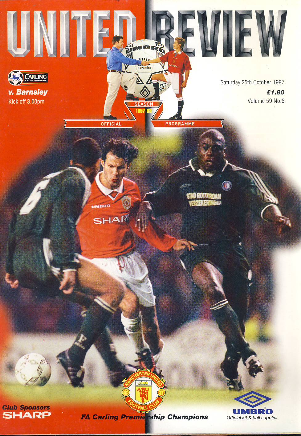 1997 October 25th Man Utd v BARNSLEY Football Programme UNITED REVIEW ref102344