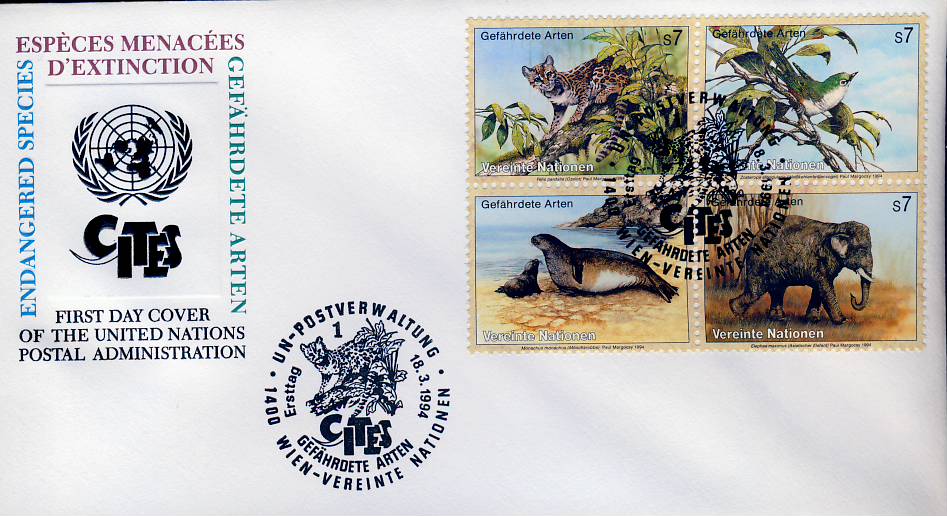 1994 CITES Endangered Species UN United Nations Stamps Cover refUN120