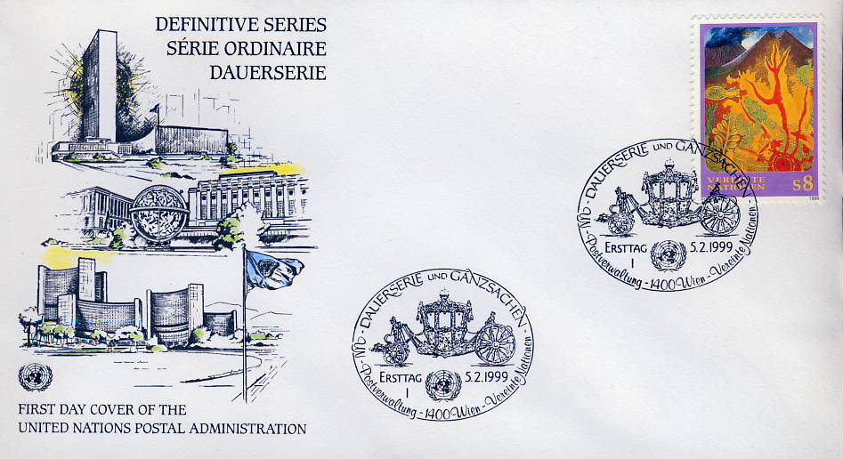 1999 UN Carriage pm United Nations Stamps Cover refUN130