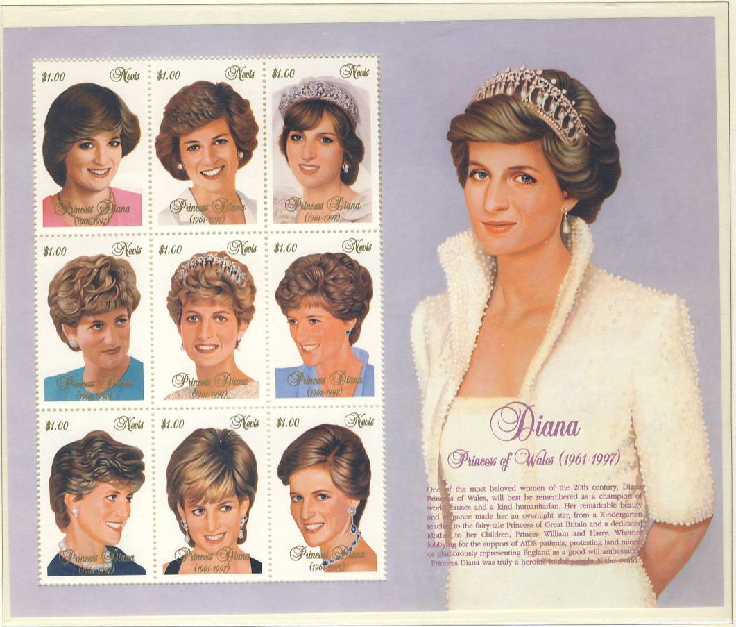 Princess Diana NEVIS 9x$1.00 MS stamp sheet refDA150