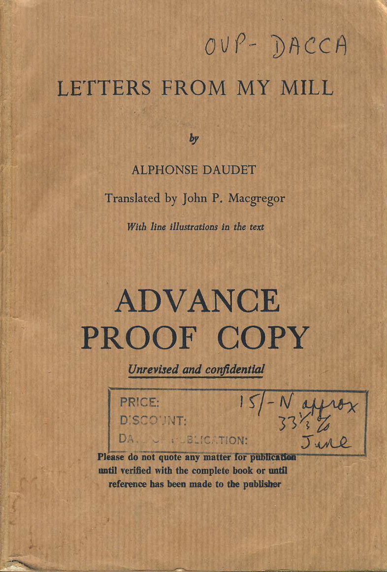 RARE Letters from my Mill by Alphonse Daudet ADVANCE PROOF COPY 1962 vintage paperback book ref316