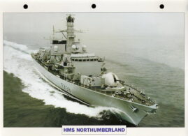 HMS NORTHUMBERLAND 1992 guided missile frigate Navy Ship Photo Info Card refA1