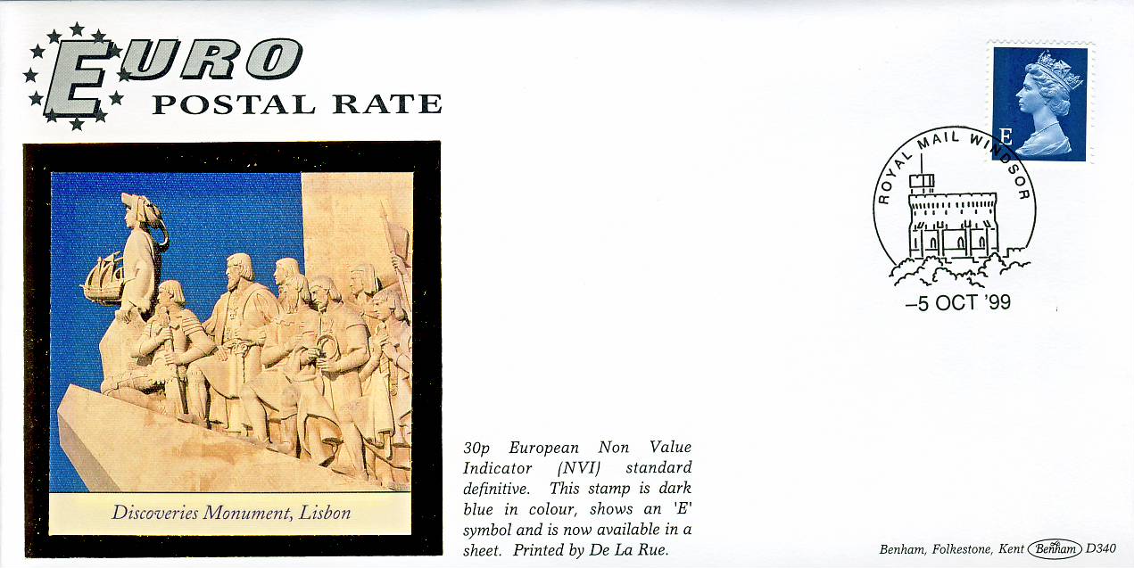 1999-10-05 30p EUROPEAN NVI E postal rate Benham Silk Cover WINDSOR pmk refG255