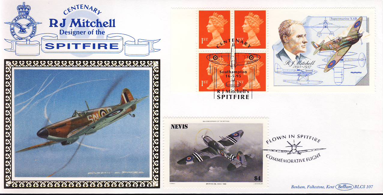 1995-05-16 RJ MITCHELL Centenary of the SPITFIRE BLCS107 FLOWN Commemorative Cover refG286