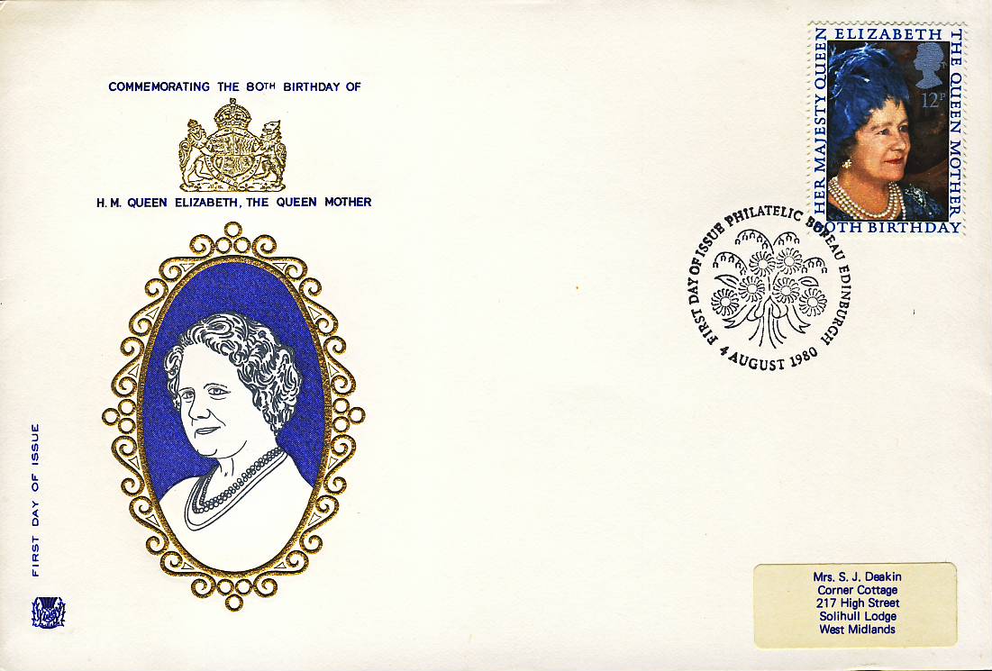 1980-08-04 Queen Mother 80th Birthday Stamps FDC Stuart Cover refH120