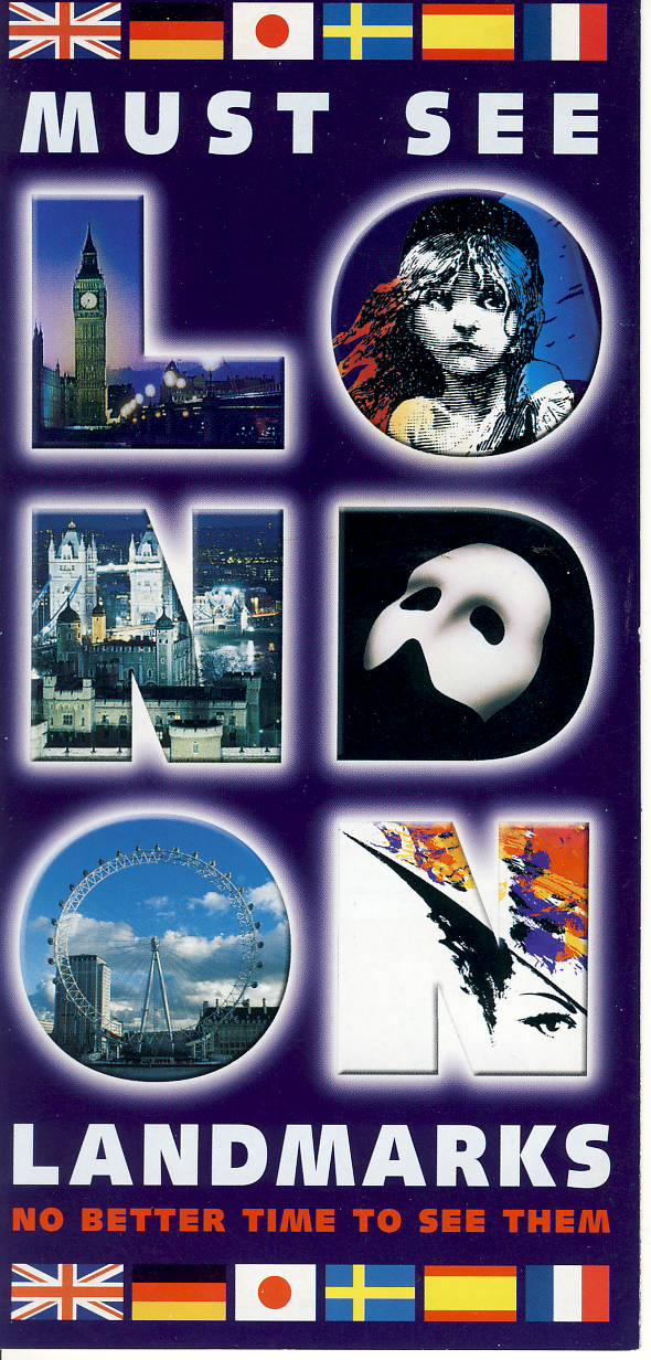 1986 Must See LONDON LANDMARKS Theatre shows tri-fold tourist leaflet ref102407 A1