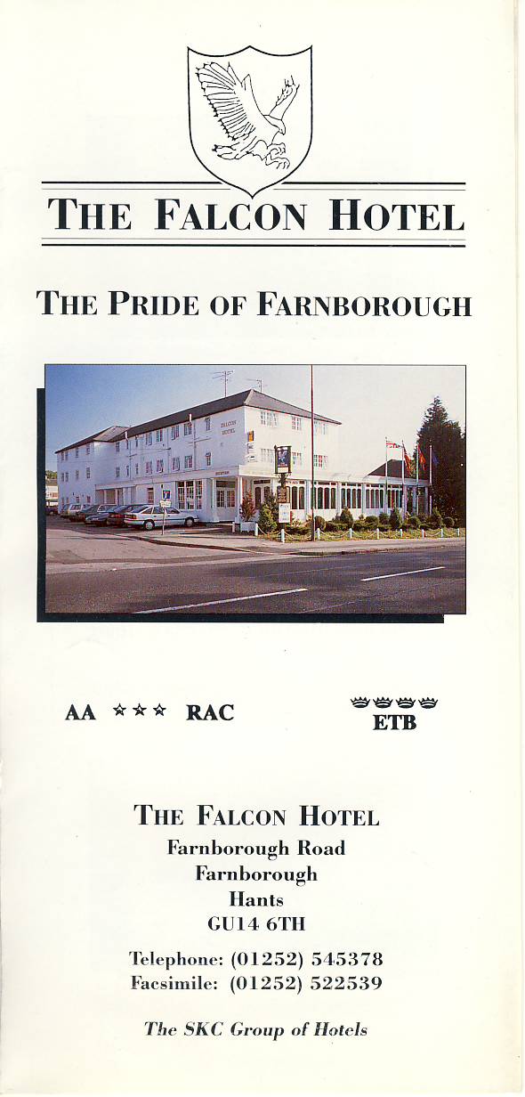 THE FALCON HOTEL The Pride of Farnborough tri-fold brochure ref102408 A1