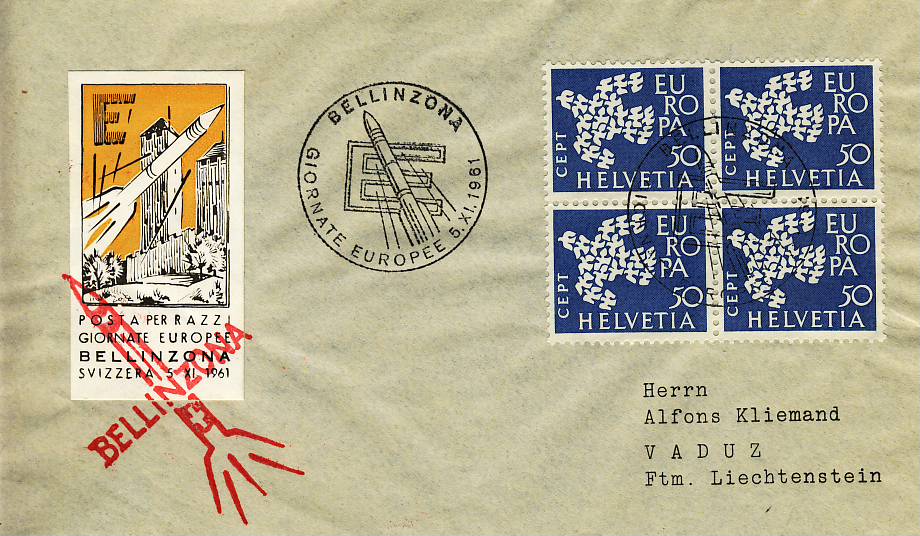 1961-11-05 BELLINZONA Rocket launch SPACE STAMP COVER refH133