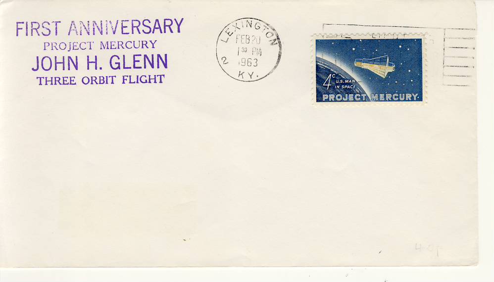 1963-02-20 1st Anniversary Project Mercury JOHN H GLENN SPACE STAMP COVER refH143
