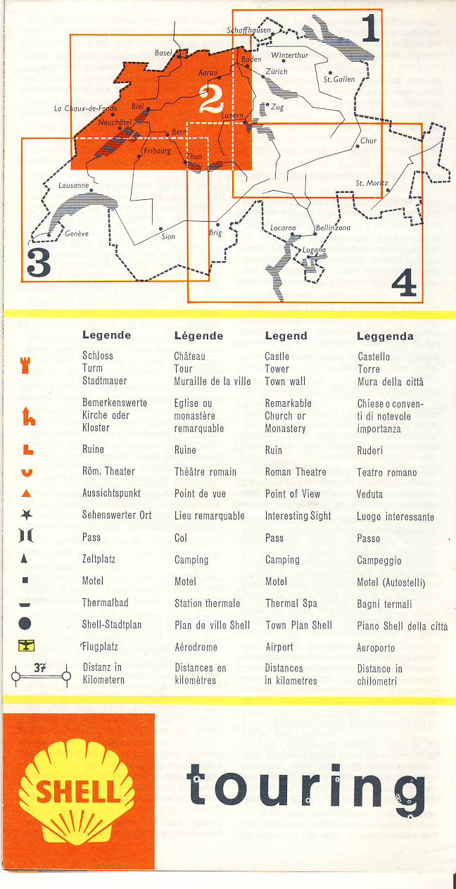 SHELL vintage TOURIST touring map 2 Lucerne, Bern, Baden, Basel ref102455 - Image 2