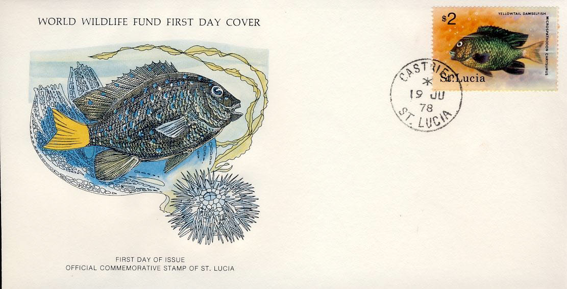 The Yellowtail Damselfish CASTRIES ST. LUCIA 1978 Stamp World Wildlife Fund First Day Cover FDC refWWF57