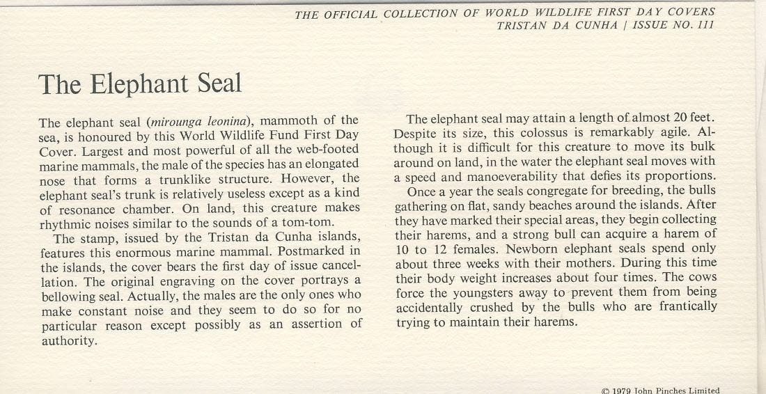 Elephant Seal TRISTN DA CUNHA Stamp 1979 World Wildlife Fund First Day Cover FDC refWWF6 - Image 2