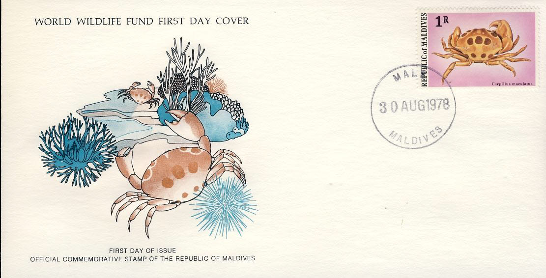 Carpilius maculatus crab MALE MALDIVES 1978 Stamp World Wildlife Fund First Day Cover FDC refWWF37