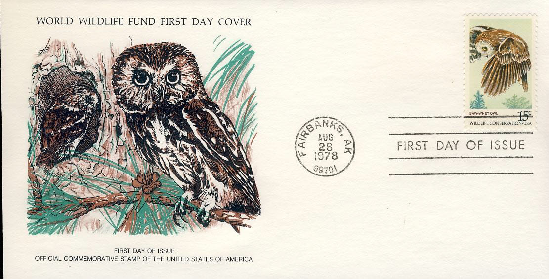 The Saw-Whet Owl wild bird FAIRBANKS ALASKA 1978 Stamp World Wildlife Fund First Day Cover FDC refWWF46