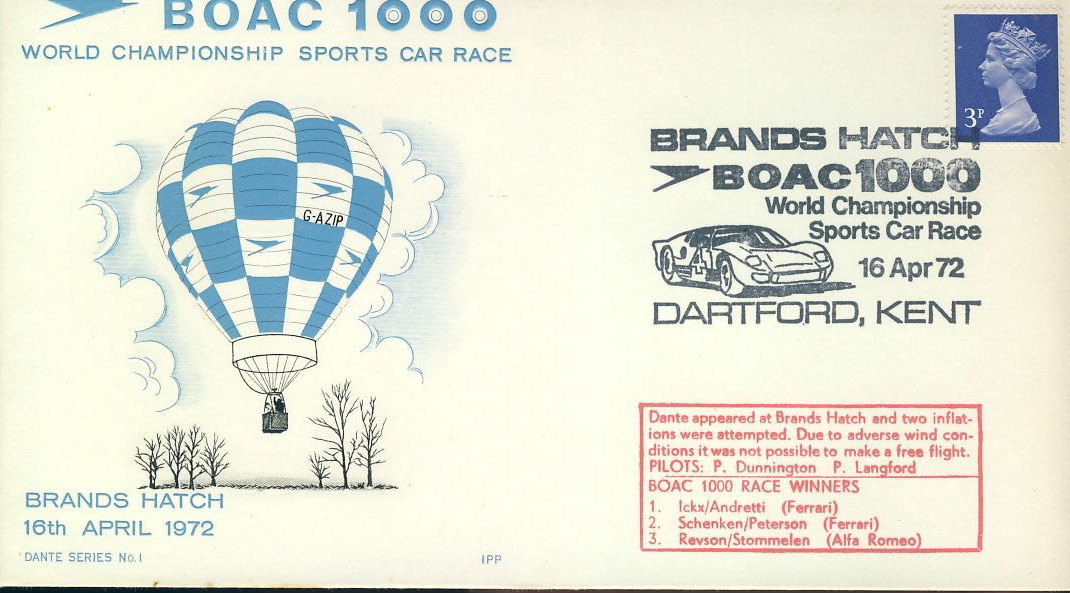BRANDS HATCH 16 April 1972 World Championship Sports Car Race Cover Stamp refd001