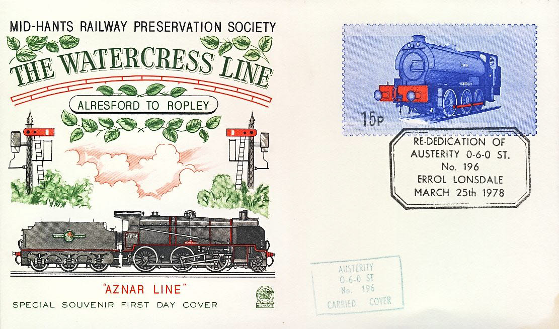 1978 AZNAR LINE special First Day Cover Watercress Line Mid-Hants Railway refd71