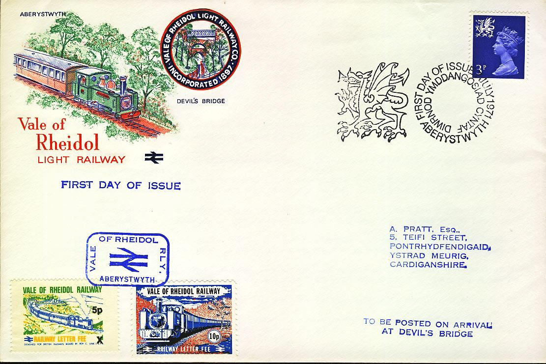 Aberystwyth Vale of Rheidol Railway Letter stamp cover 1971 FDI Devil's Bridge refD257
