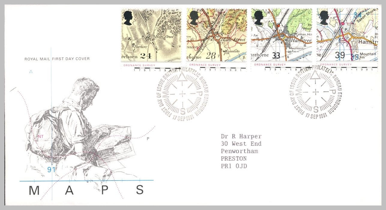 1991-09-17 Maps Ordnance Survey Stamps FDC refE233