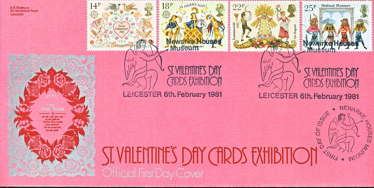 St. Valentine's Day Exhibition Newarke Houses LEICESTER Ltd Edition stamps cover official LFDC refD1775