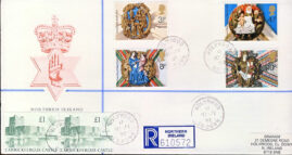 1992 Carrickfergus Castle Northern Ireland & Church Cathedral stamps cover Post Office R sticker Holywood Co.Down cds cancels refD177