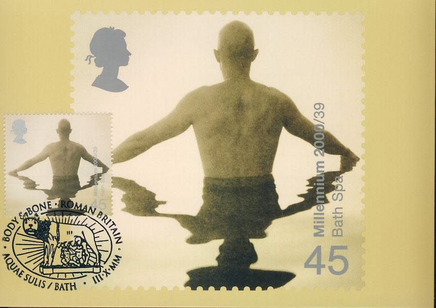 BATH SPA Postcard Roman Britain Aquae Sulis special hand stamp postmark BODY & BONE refE159