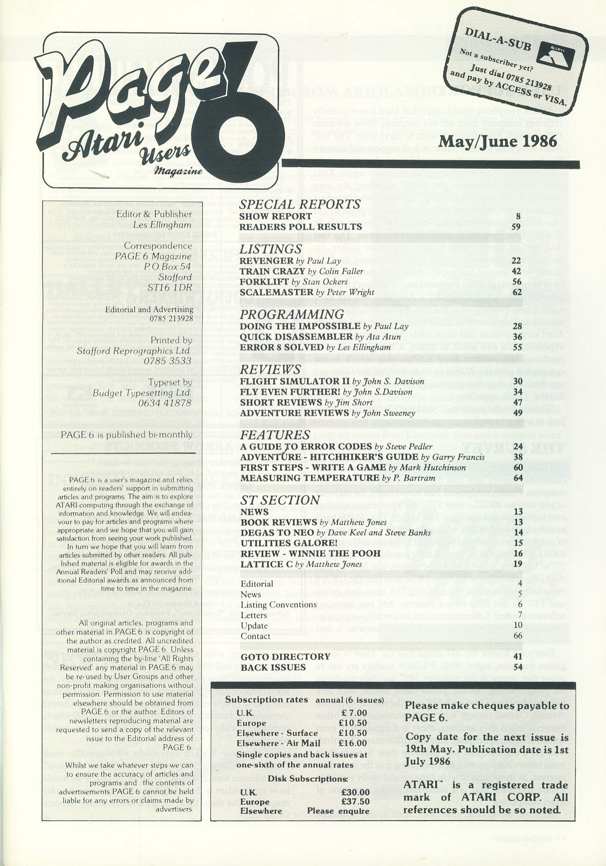 ATARI Page 6 #21 1986 computer magazine TRAINS & PLANES ref101142