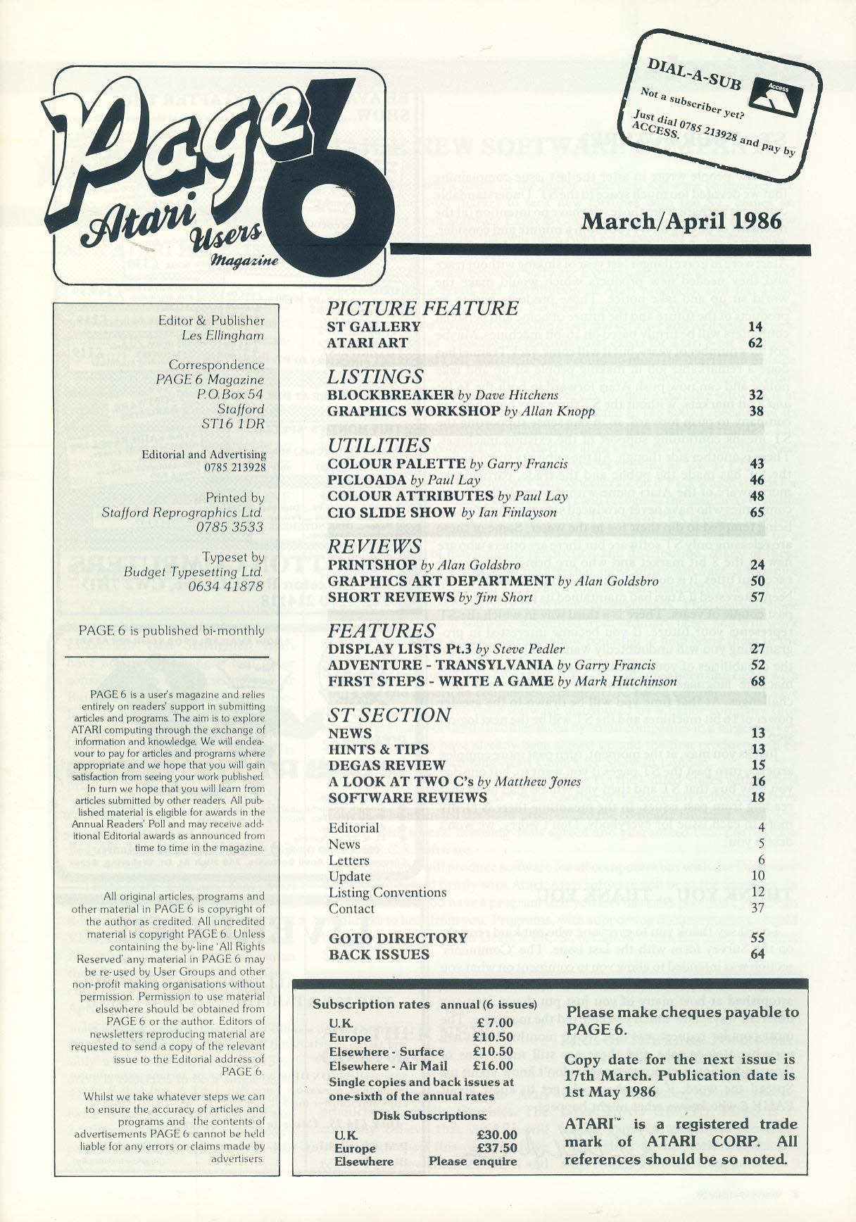 ATARI Page 6 #20 1986 computer magazine GRAPHICS ISSUE ref101143