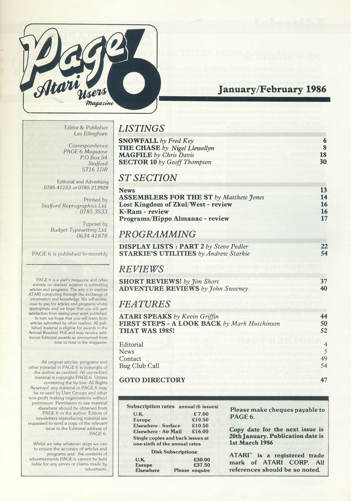 ATARI Page 6 #19 1986 computer magazine ST ref101144