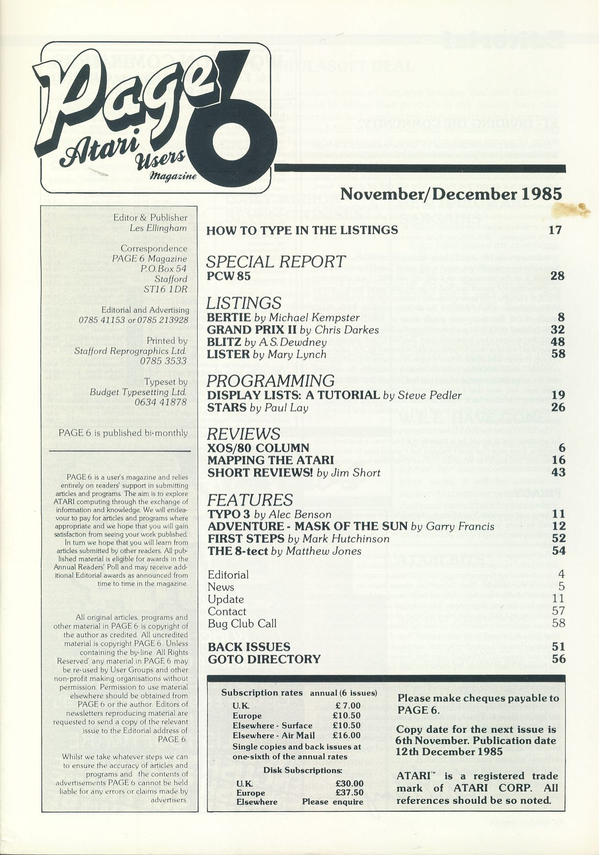 ATARI Page 6 #18 1985 computer magazine ref101145