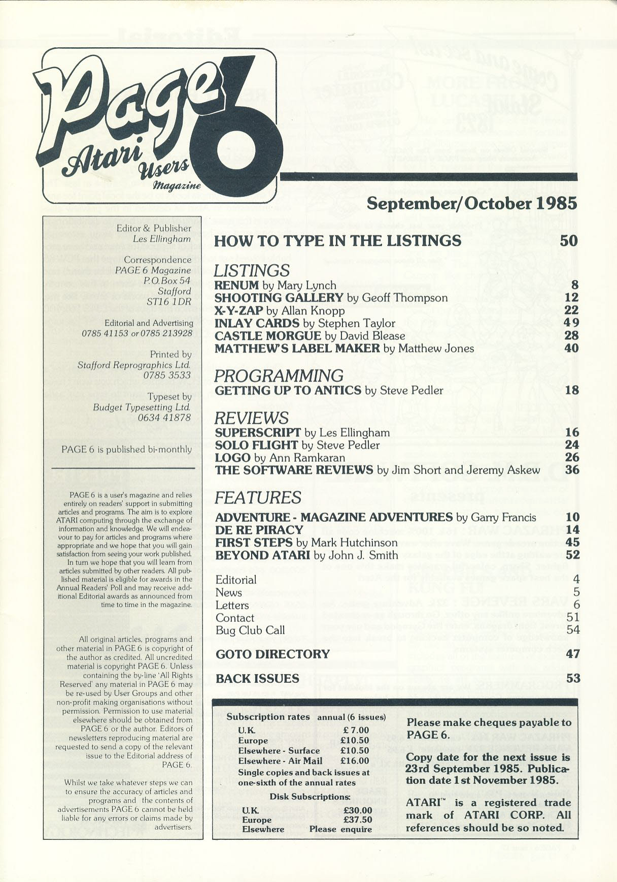 ATARI Page 6 #17 1985 computer magazine ref101146
