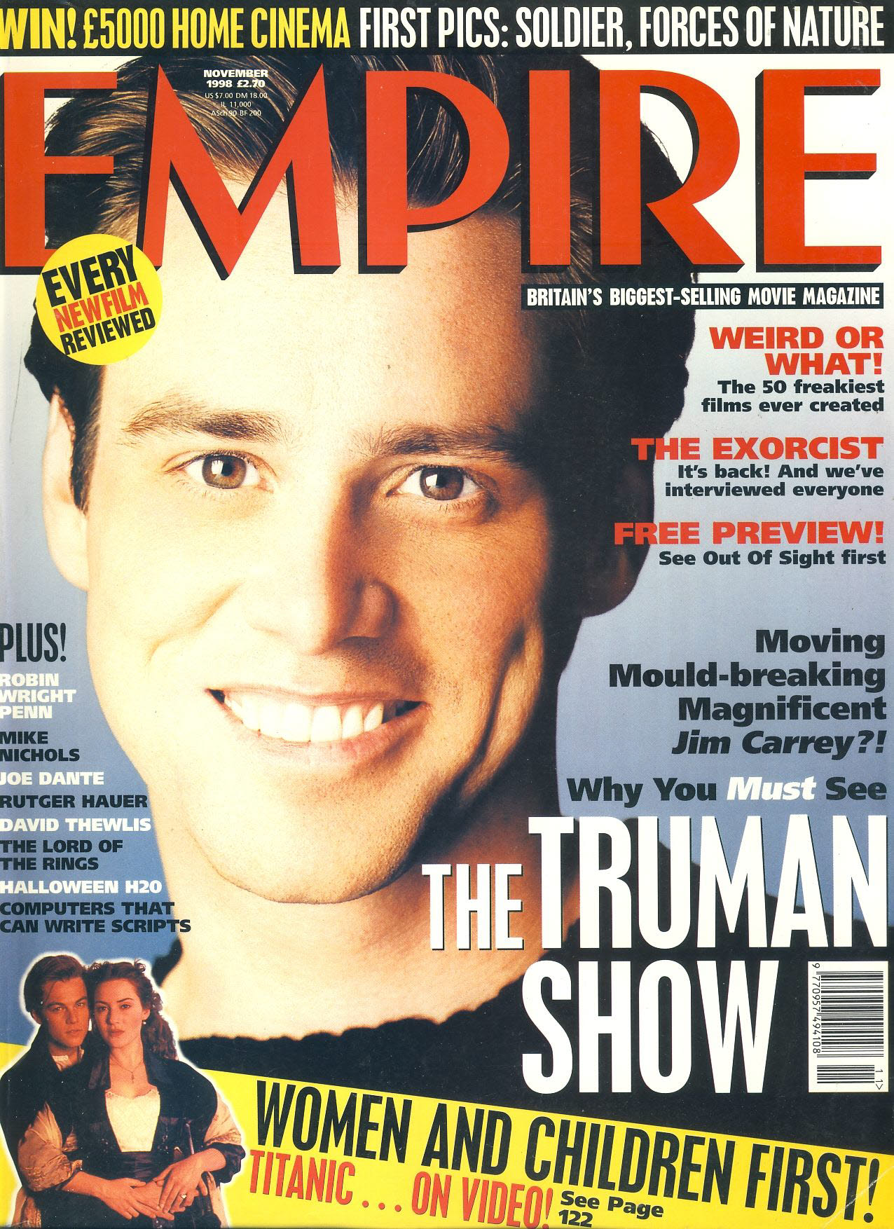 EMPIRE magazine November 1998 Jim Carrey TRUMAN SHOW ref10061